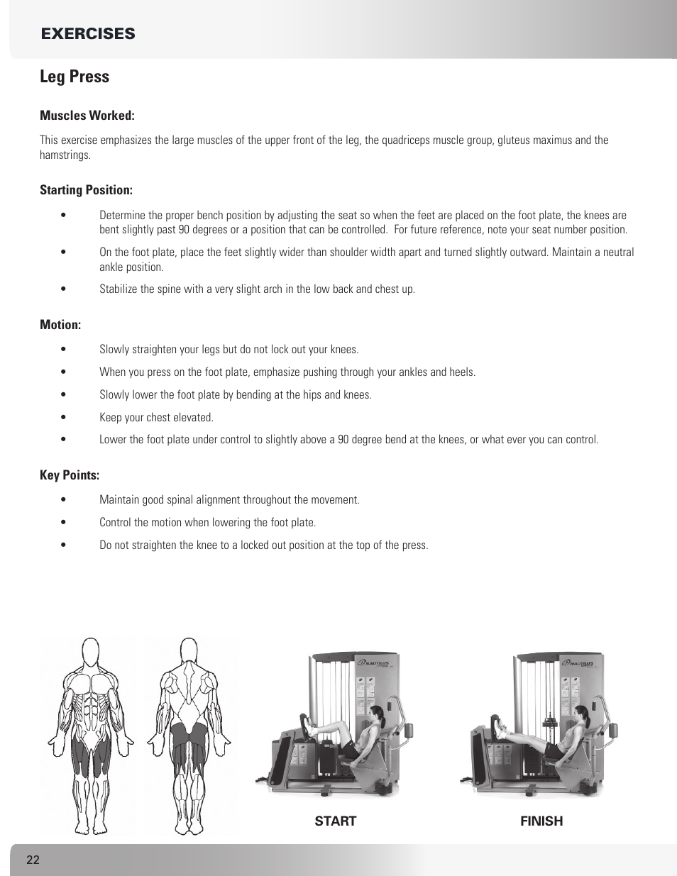 Leg press, Exercises | Nautilus S912 User Manual | Page 22 / 34