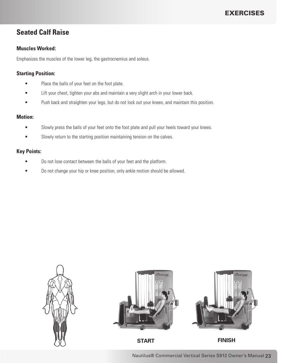 Seated calf raise | Nautilus S912 User Manual | Page 23 / 34