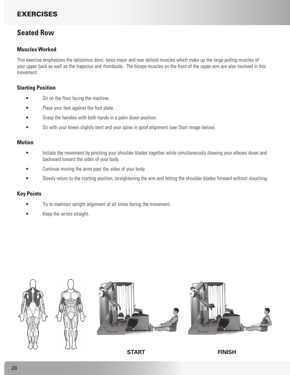 Seated row, Exercises | Nautilus S912 User Manual | Page 28 / 34