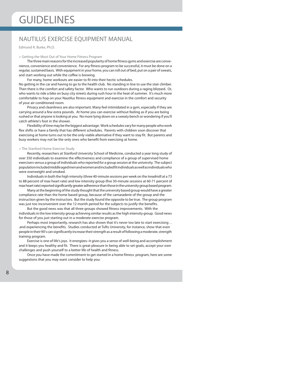 Guidelines, Nautilus exercise equipment manual | Nautilus NE 1000 User Manual | Page 12 / 24