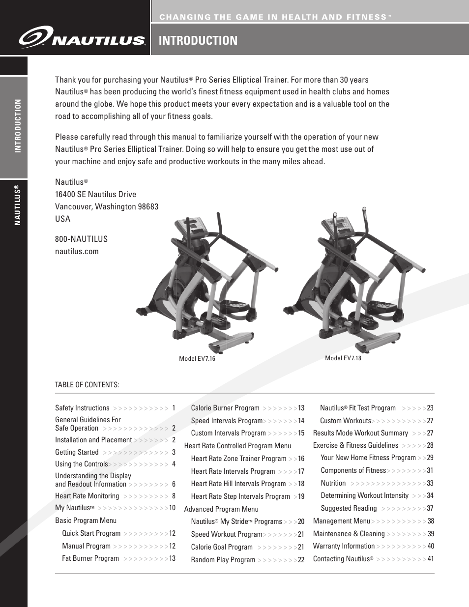 Introduction | Nautilus EV7.18 User Manual | Page 2 / 44