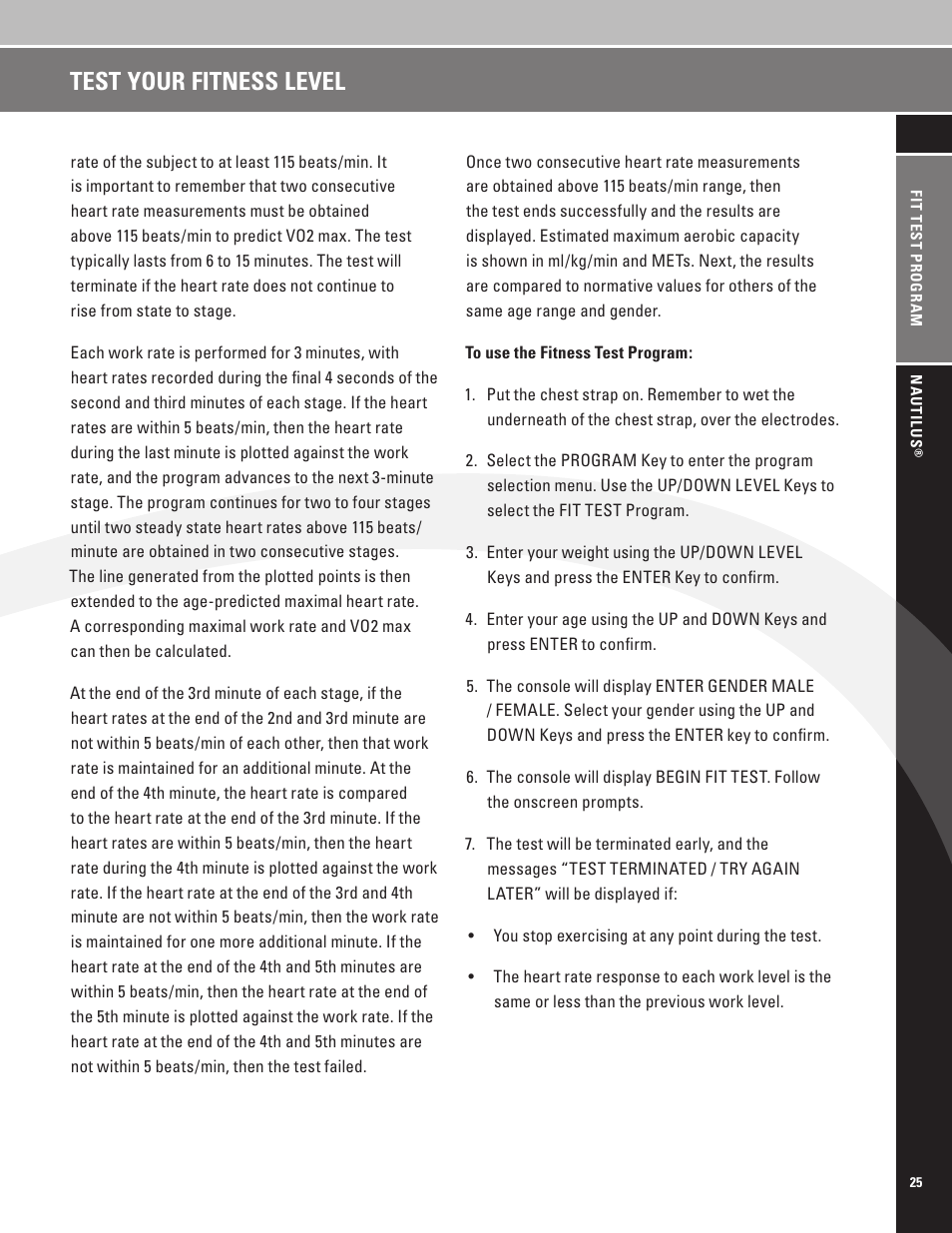 Test your fitness level | Nautilus EV7.18 User Manual | Page 27 / 44