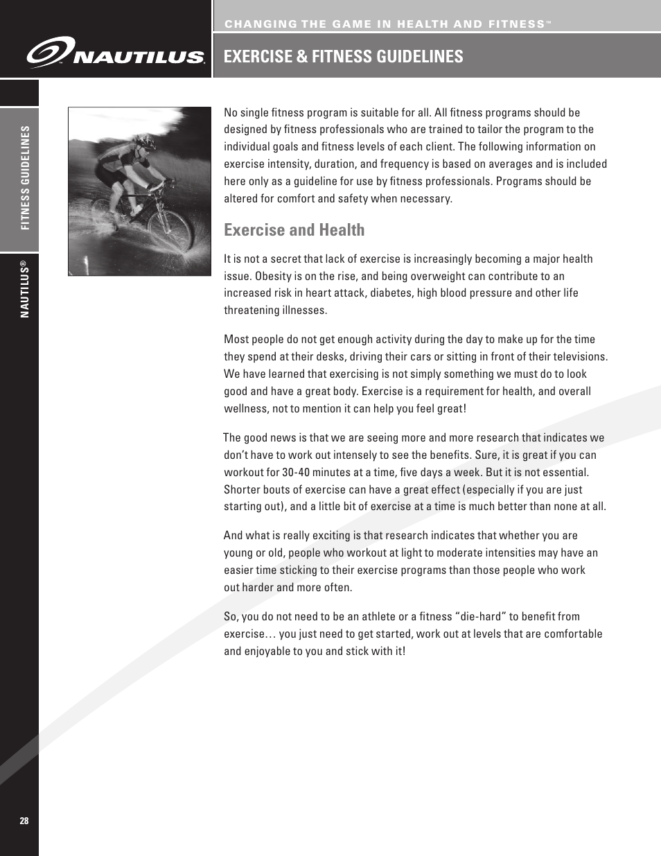 Exercise and health, Exercise & fitness guidelines | Nautilus EV7.18 User Manual | Page 30 / 44