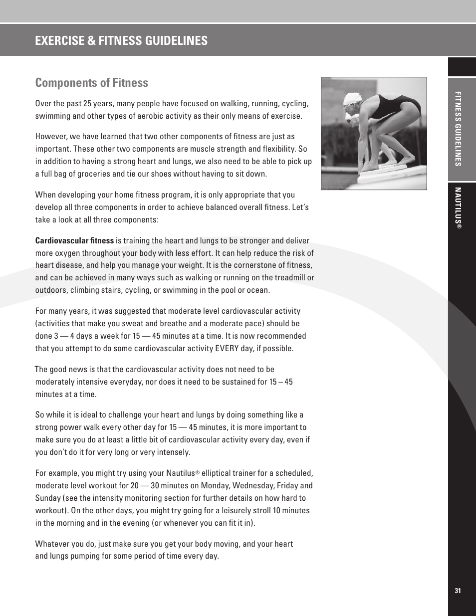 Components of fitness, Exercise & fitness guidelines | Nautilus EV7.18 User Manual | Page 33 / 44