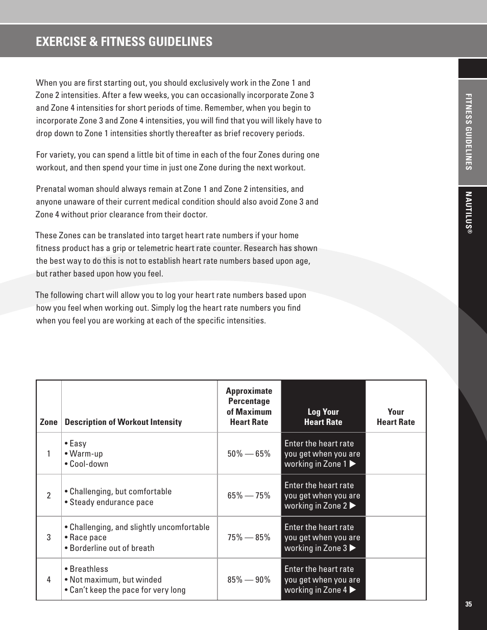 Exercise & fitness guidelines | Nautilus EV7.18 User Manual | Page 37 / 44