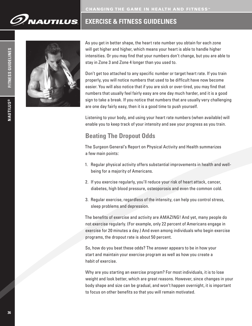 Beating the dropout odds, Exercise & fitness guidelines | Nautilus EV7.18 User Manual | Page 38 / 44