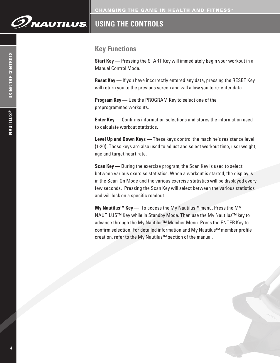 Using the controls key functions | Nautilus EV7.18 User Manual | Page 6 / 44