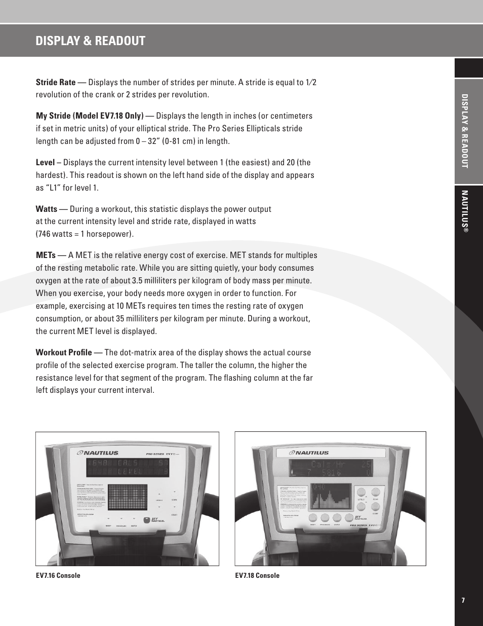 Display & readout | Nautilus EV7.18 User Manual | Page 9 / 44