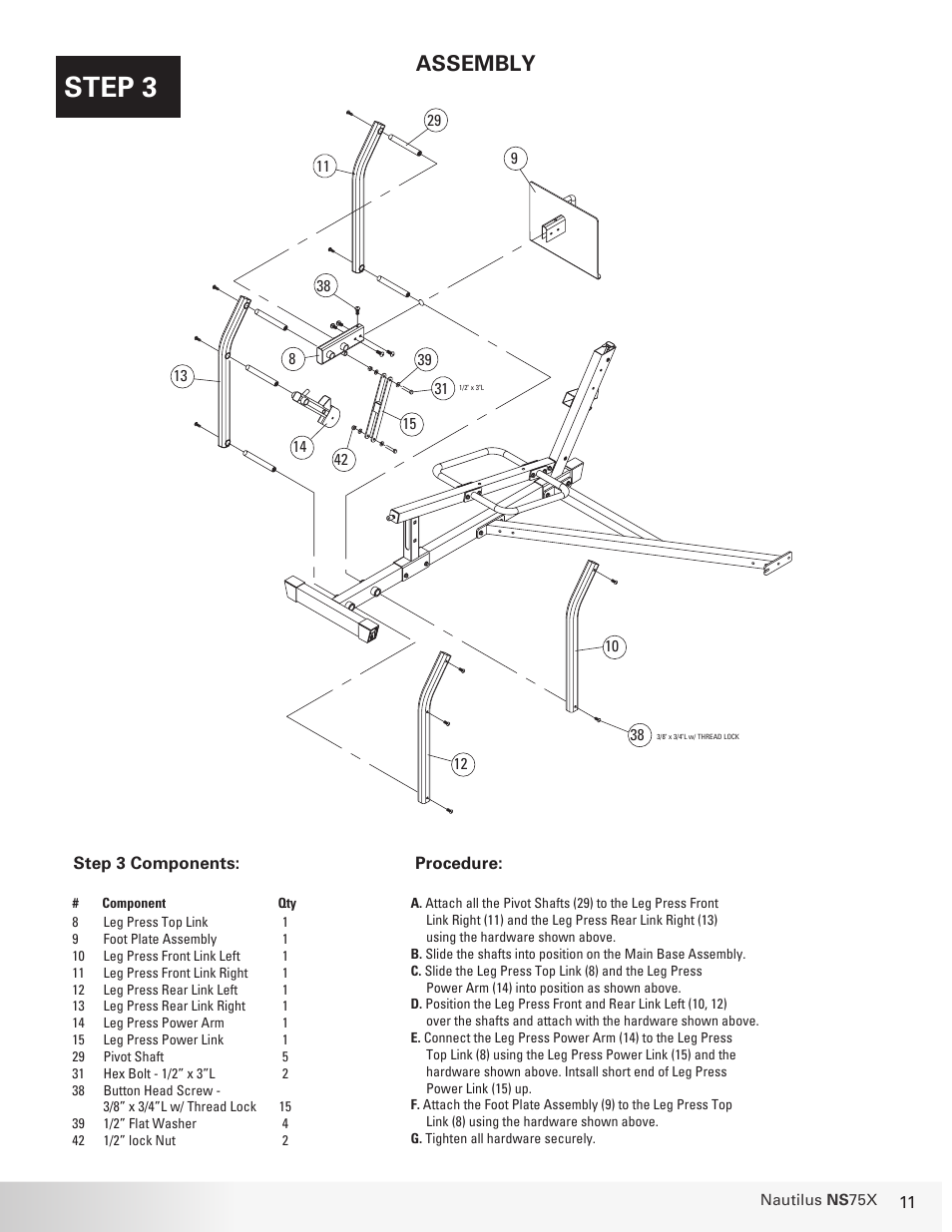 Step 3, Assembly | Nautilus BE STRONG NS 75X User Manual | Page 11 / 17