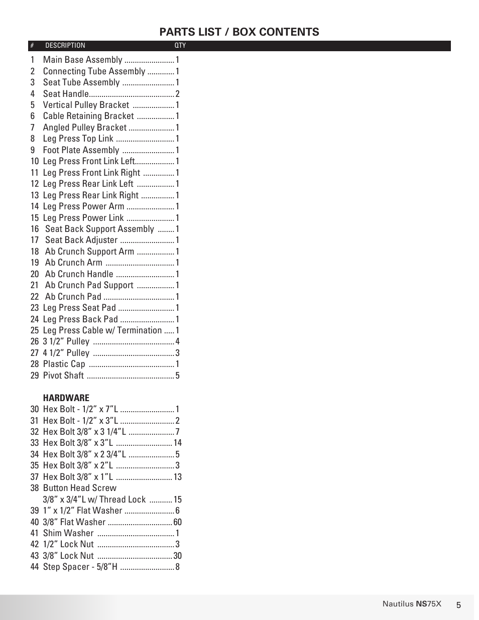 Nautilus BE STRONG NS 75X User Manual | Page 5 / 17