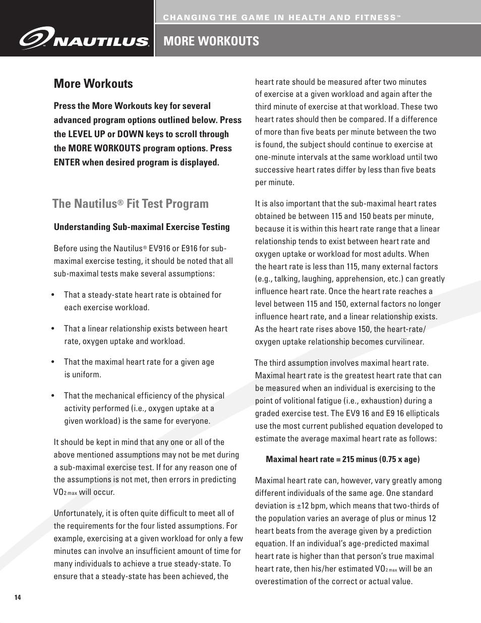 More workouts, The nautilus, Fit test program | Nautilus BE STRONG EV916 User Manual | Page 16 / 41