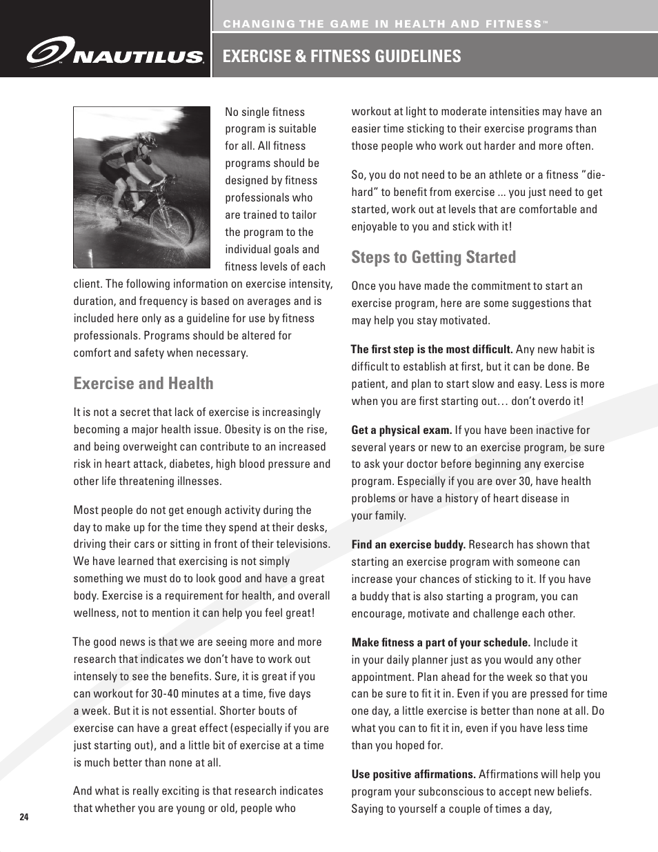 Exercise and health, Steps to getting started, Exercise & fitness guidelines | Nautilus BE STRONG EV916 User Manual | Page 26 / 41