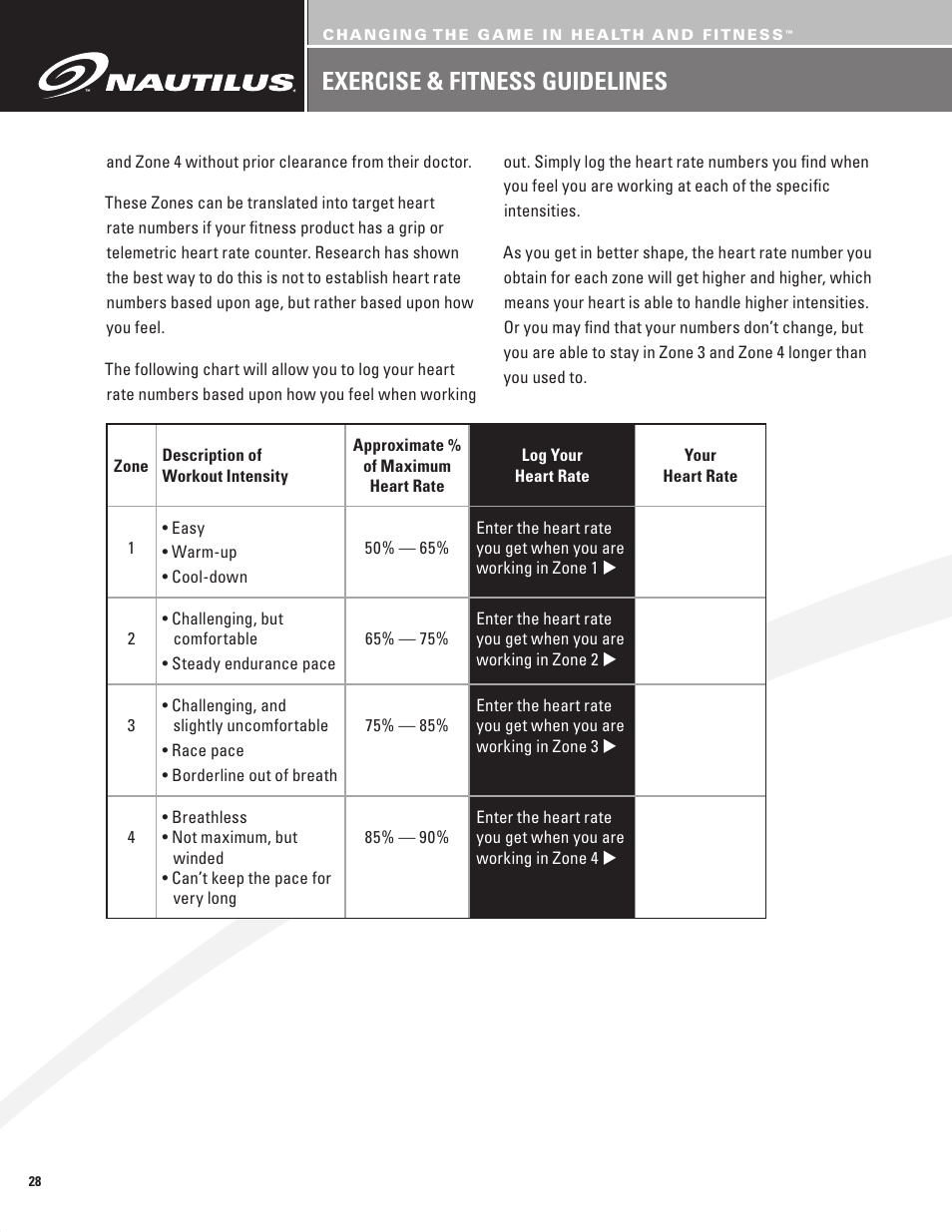 Exercise & fitness guidelines | Nautilus BE STRONG EV916 User Manual | Page 30 / 41