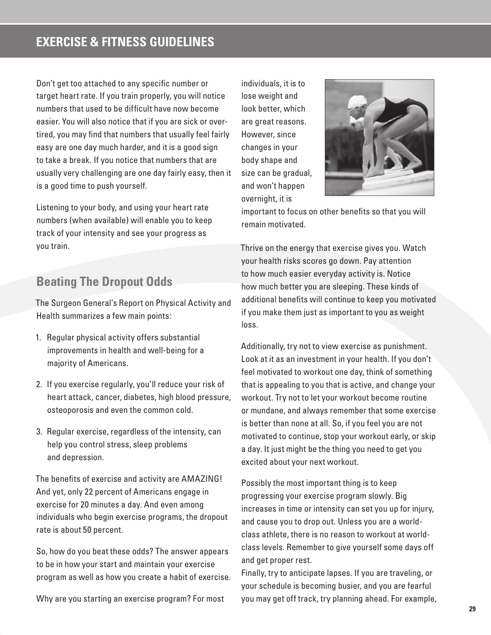 Beating the dropout odds, Exercise & fitness guidelines | Nautilus BE STRONG EV916 User Manual | Page 31 / 41