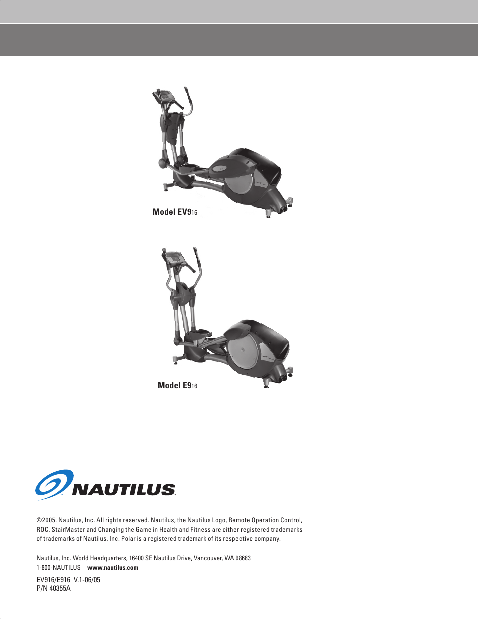 Model e9, Model ev9 | Nautilus BE STRONG EV916 User Manual | Page 41 / 41