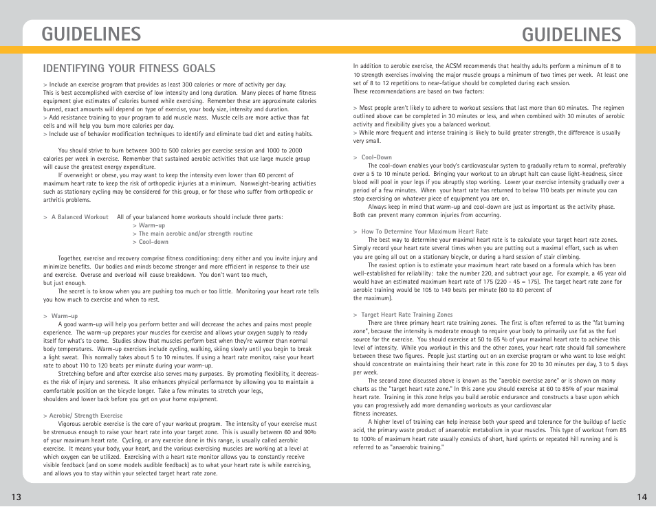Guidelines, Identifying your fitness goals | Nautilus NB 2000 User Manual | Page 10 / 15