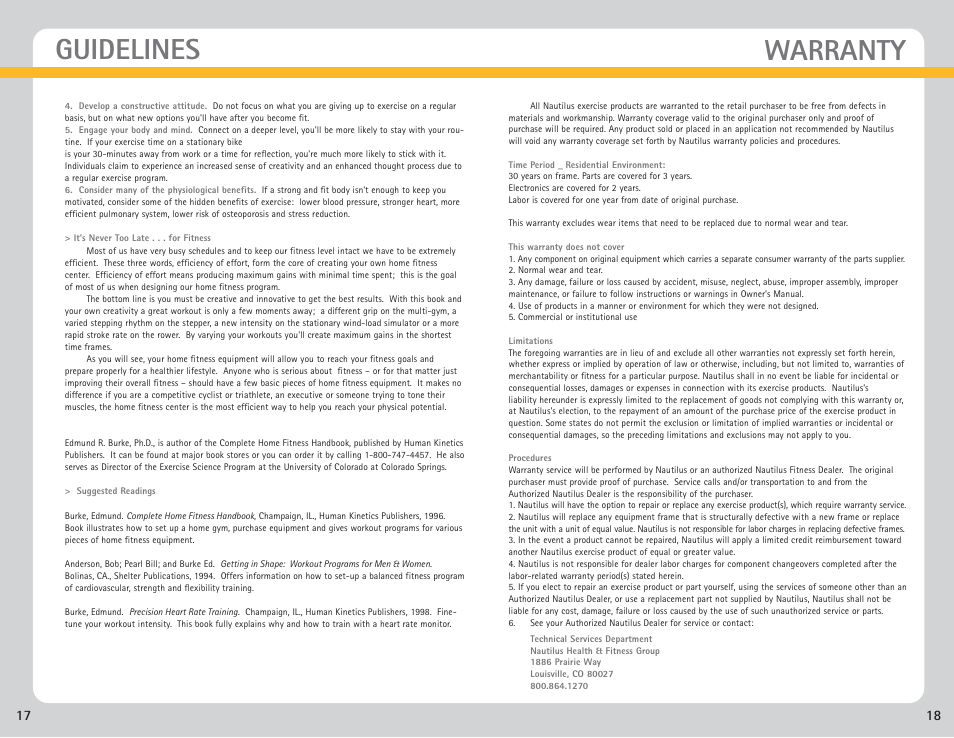 Warranty, Guidelines | Nautilus NB 2000 User Manual | Page 12 / 15