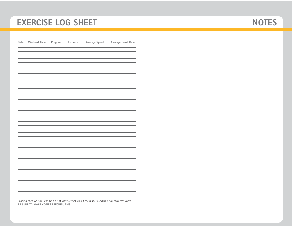 Exercise log sheet | Nautilus NB 2000 User Manual | Page 13 / 15