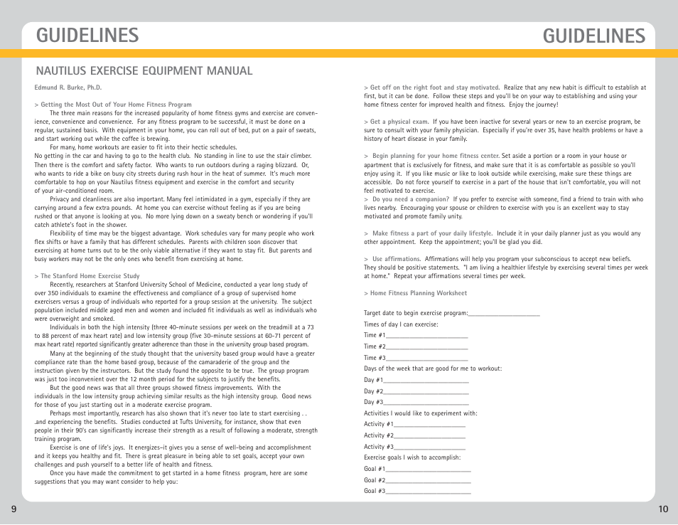 Guidelines, Nautilus exercise equipment manual | Nautilus NB 2000 User Manual | Page 8 / 15