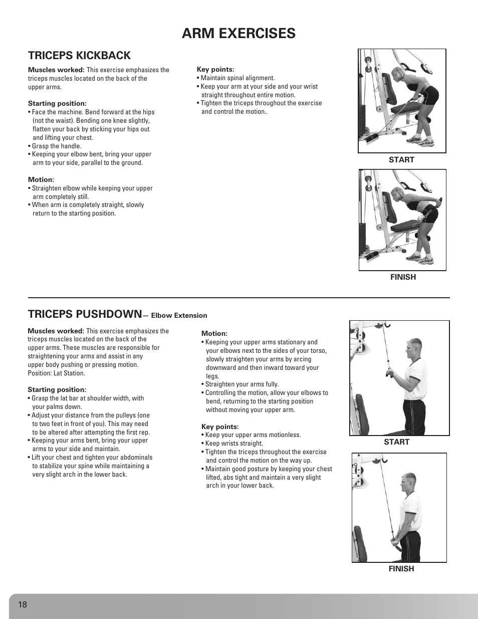 Arm exercises, Triceps kickback, Triceps pushdown | Nautilus BE STRONG. NS 600X User Manual | Page 18 / 25