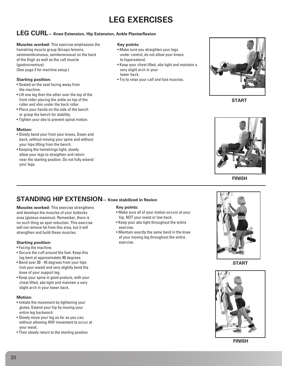 Leg exercises, Leg curl, Standing hip extension | Nautilus BE STRONG. NS 600X User Manual | Page 20 / 25