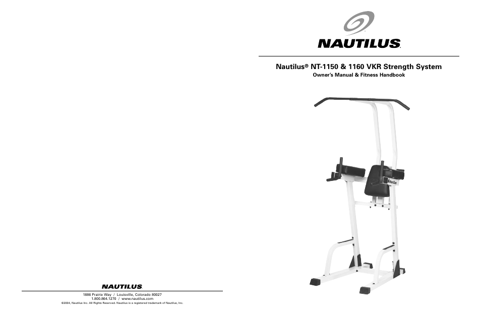 Nautilus VKR STRENGTH SYSTEM 1160 User Manual | 5 pages