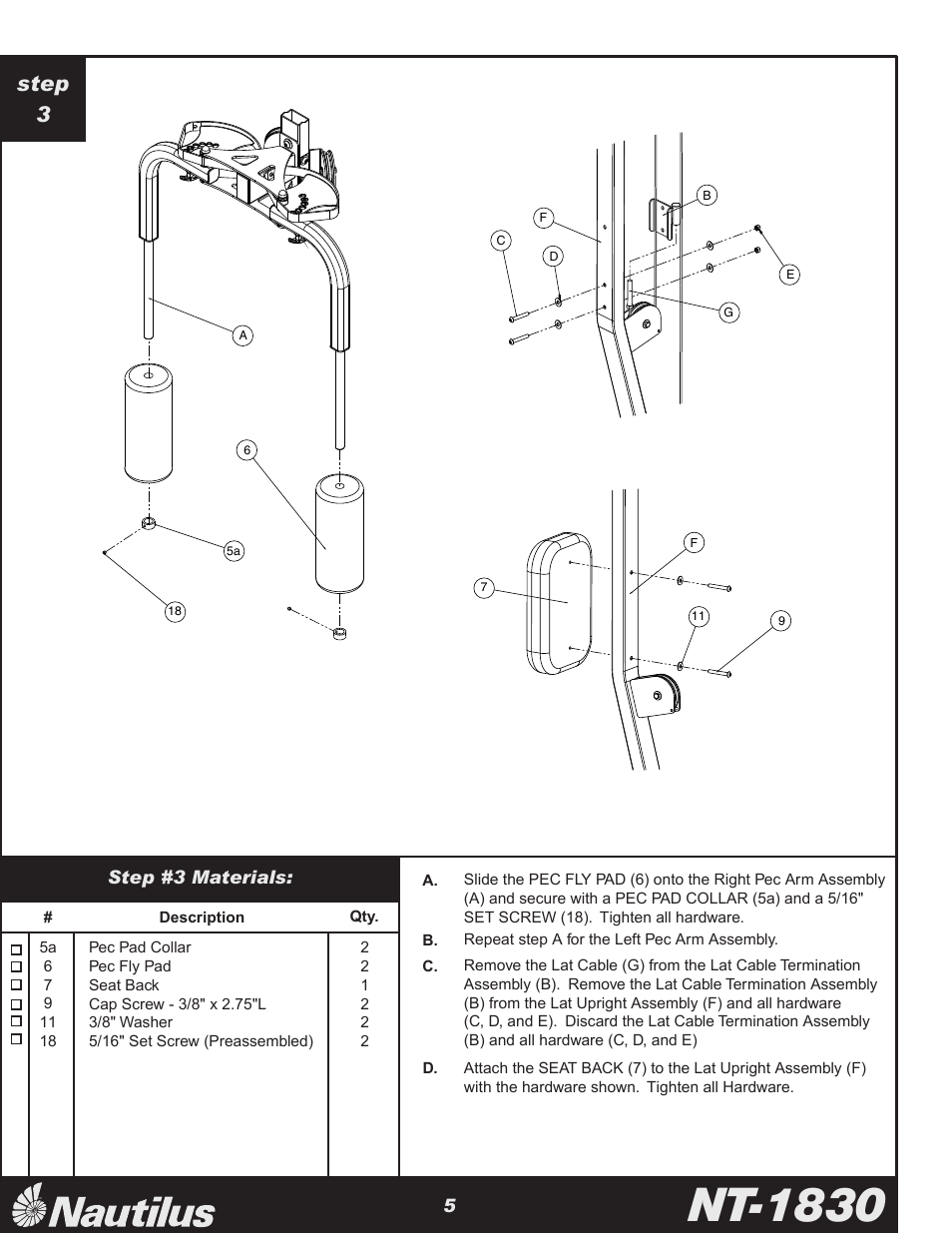 Nt-1830, Step 3 | Nautilus NT-1830 User Manual | Page 6 / 8