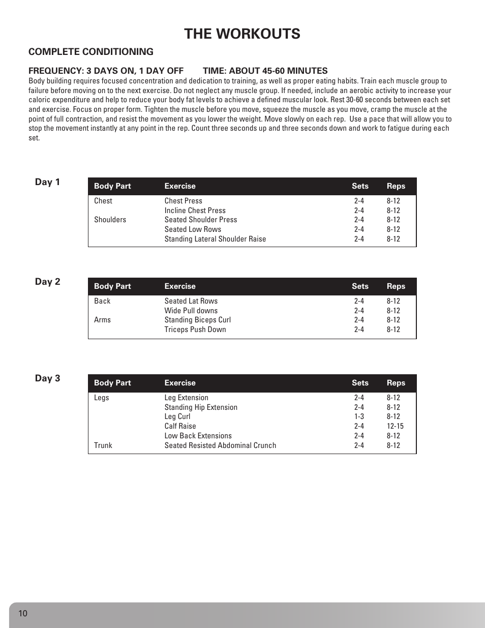 The workouts | Nautilus NS 200X User Manual | Page 10 / 27