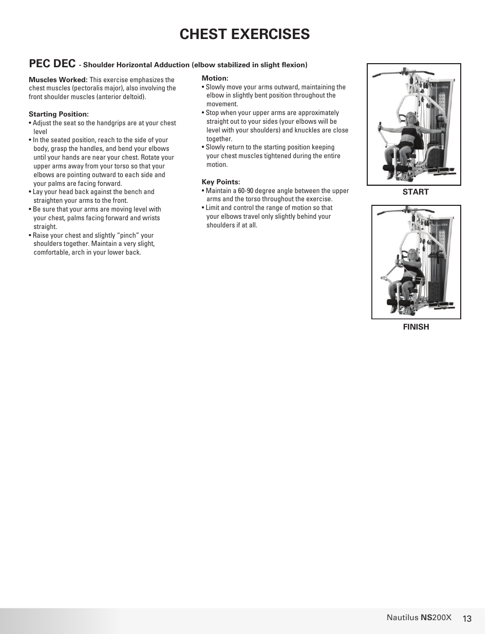 Chest exercises, Pec dec | Nautilus NS 200X User Manual | Page 13 / 27