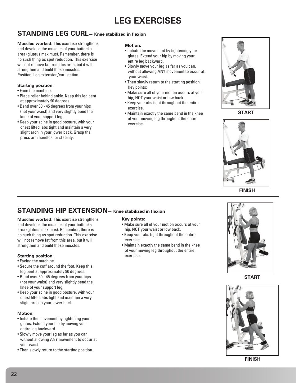 Leg exercises, Standing leg curl, Standing hip extension | Nautilus NS 200X User Manual | Page 22 / 27