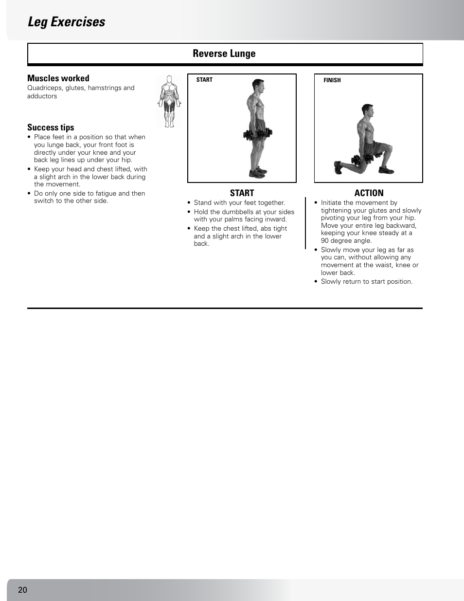 Leg exercises, Reverse lunge | Nautilus SELECTTECH 552 User Manual | Page 20 / 40