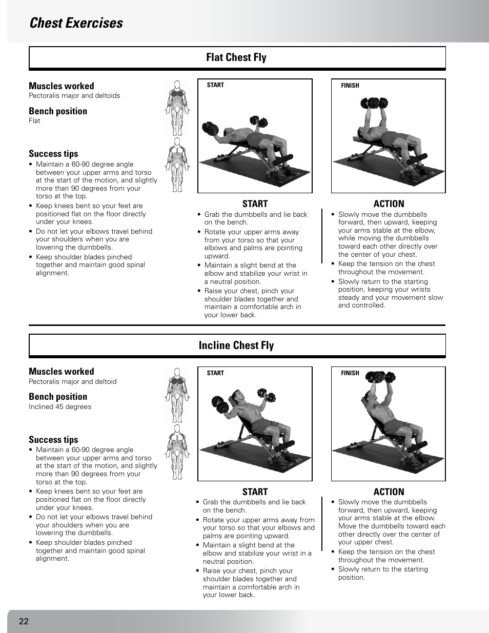Chest exercises, Flat chest fly incline chest fly | Nautilus SELECTTECH 552 User Manual | Page 22 / 40