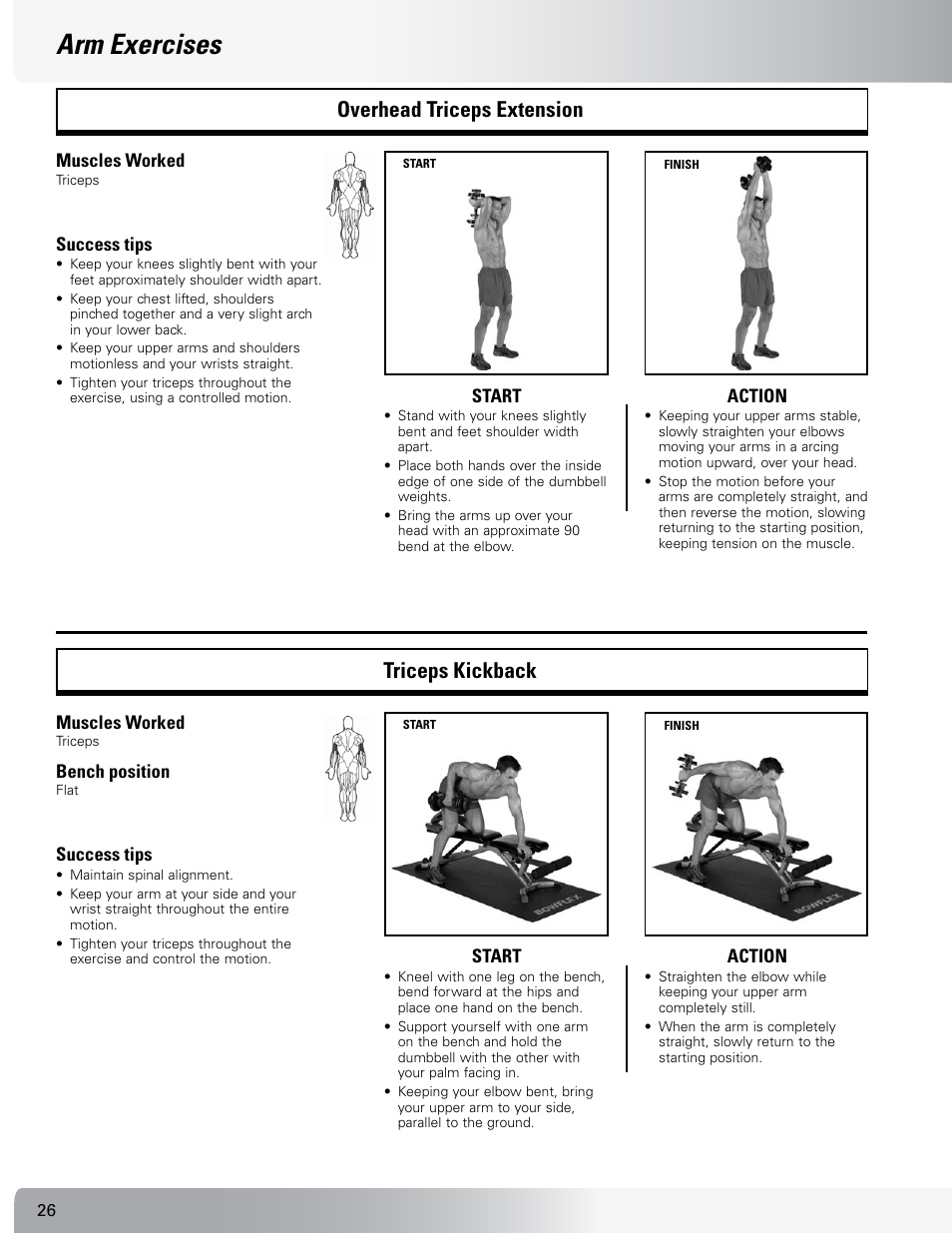 Arm exercises, Overhead triceps extension triceps kickback | Nautilus SELECTTECH 552 User Manual | Page 26 / 40