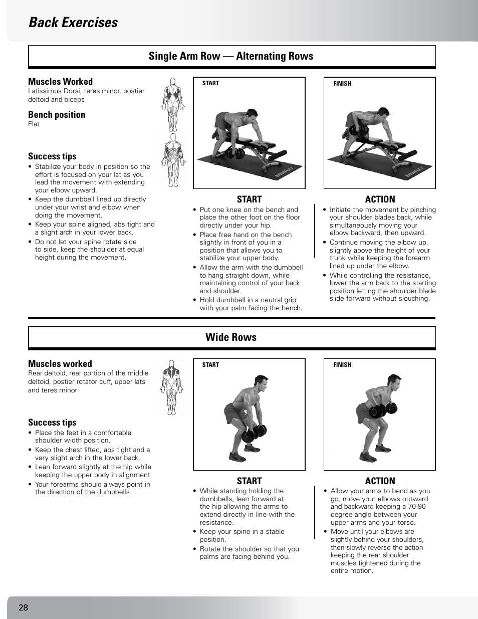 Back exercises, Single arm row — alternating rows wide rows | Nautilus SELECTTECH 552 User Manual | Page 28 / 40