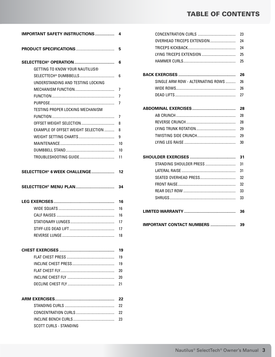 Nautilus SELECTTECH 552 User Manual | Page 3 / 40