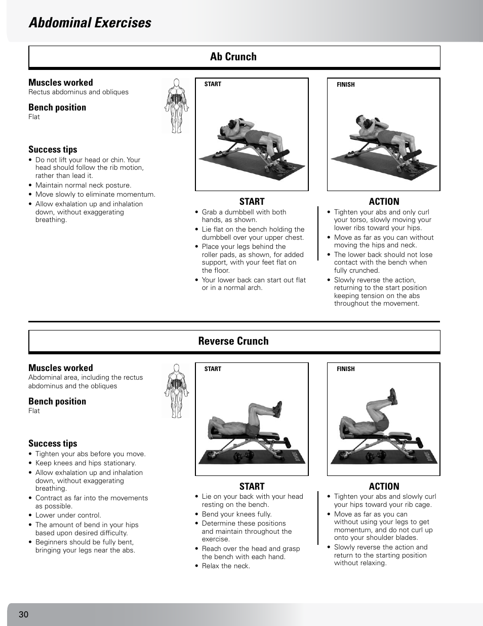 Abdominal exercises, Ab crunch reverse crunch | Nautilus SELECTTECH 552 User Manual | Page 30 / 40