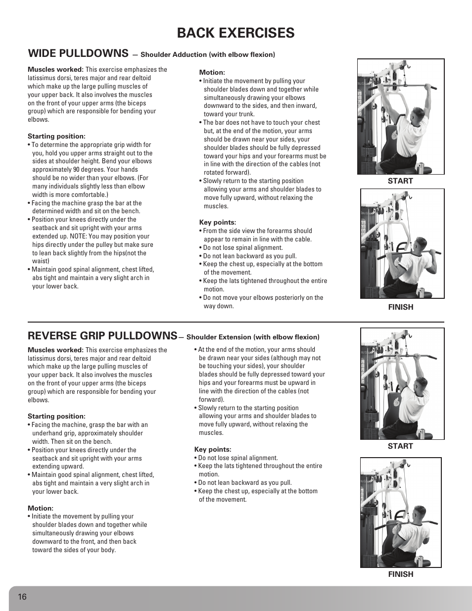 Back exercises, Wide pulldowns, Reverse grip pulldowns | Nautilus NS 300X User Manual | Page 16 / 27