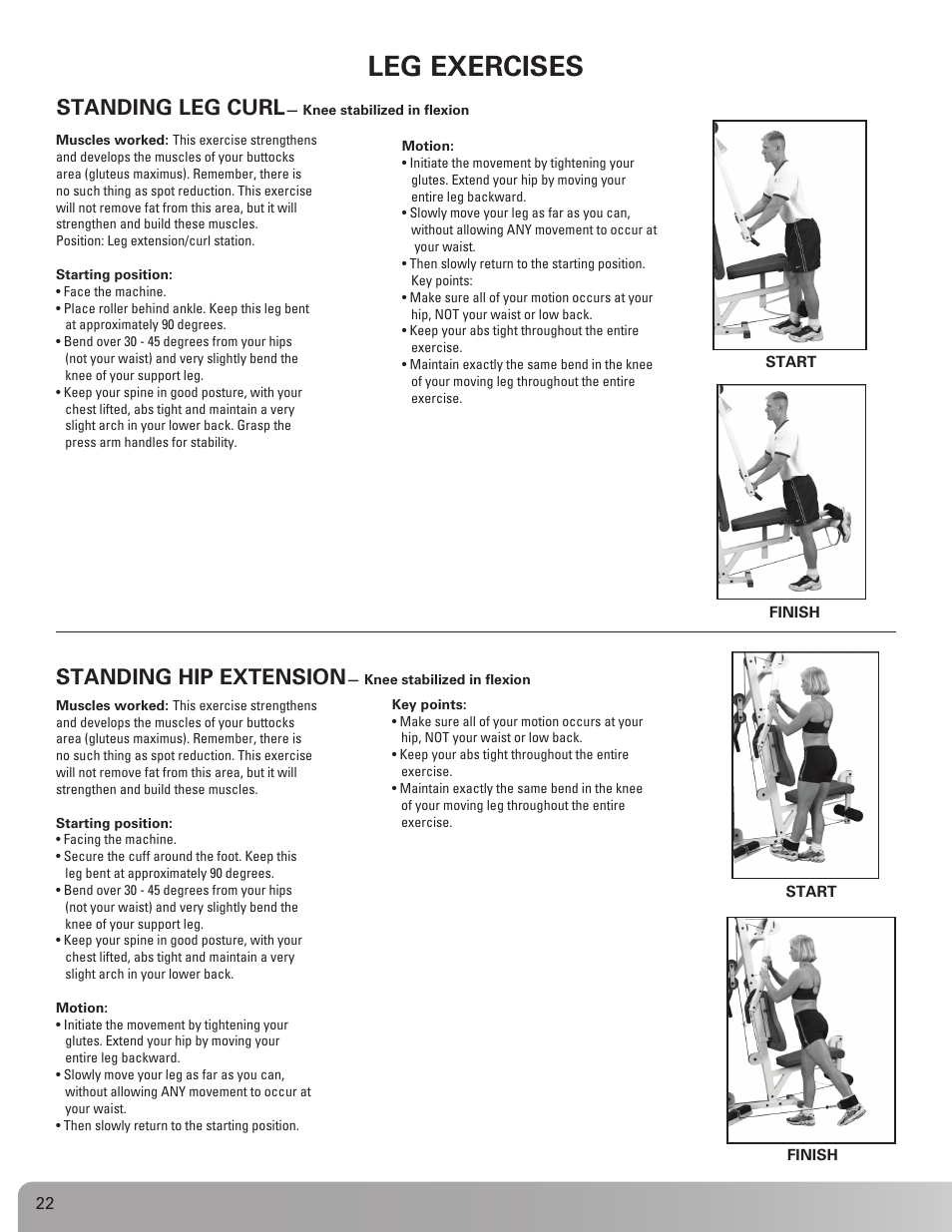 Leg exercises, Standing leg curl, Standing hip extension | Nautilus NS 300X User Manual | Page 22 / 27