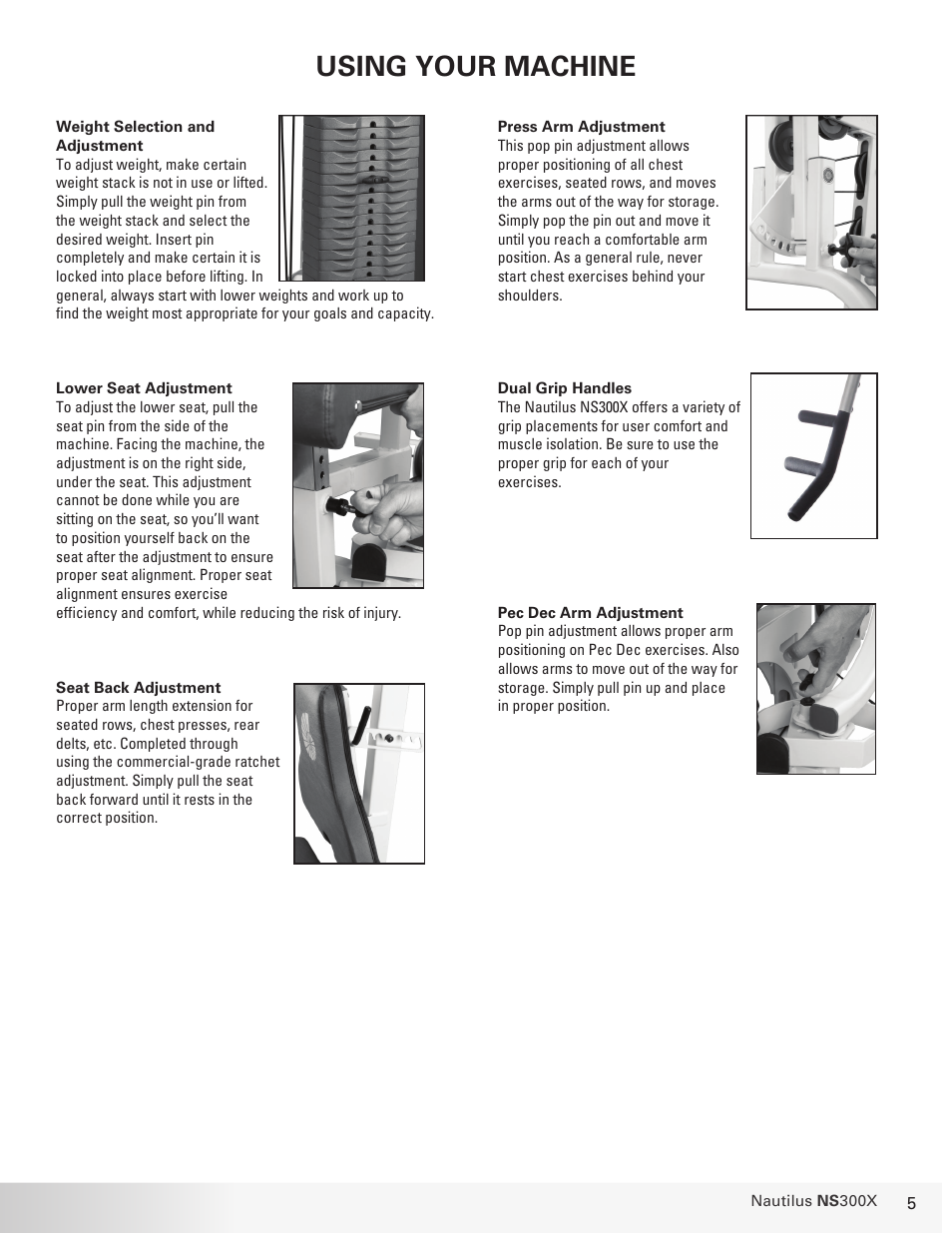 Using your machine | Nautilus NS 300X User Manual | Page 5 / 27