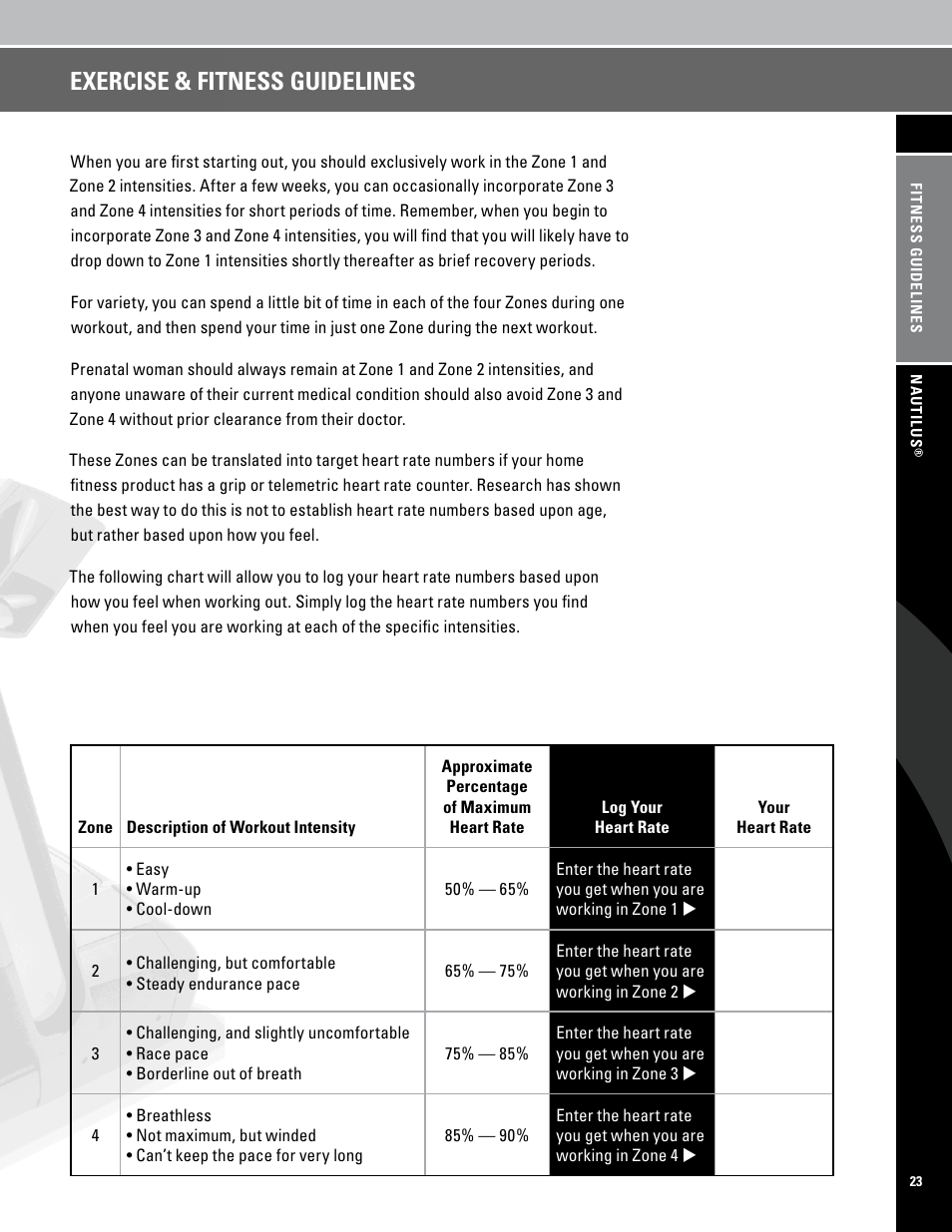 Exercise & fitness guidelines | Nautilus PRO SERIES TREADMILLS T7.14 User Manual | Page 25 / 34