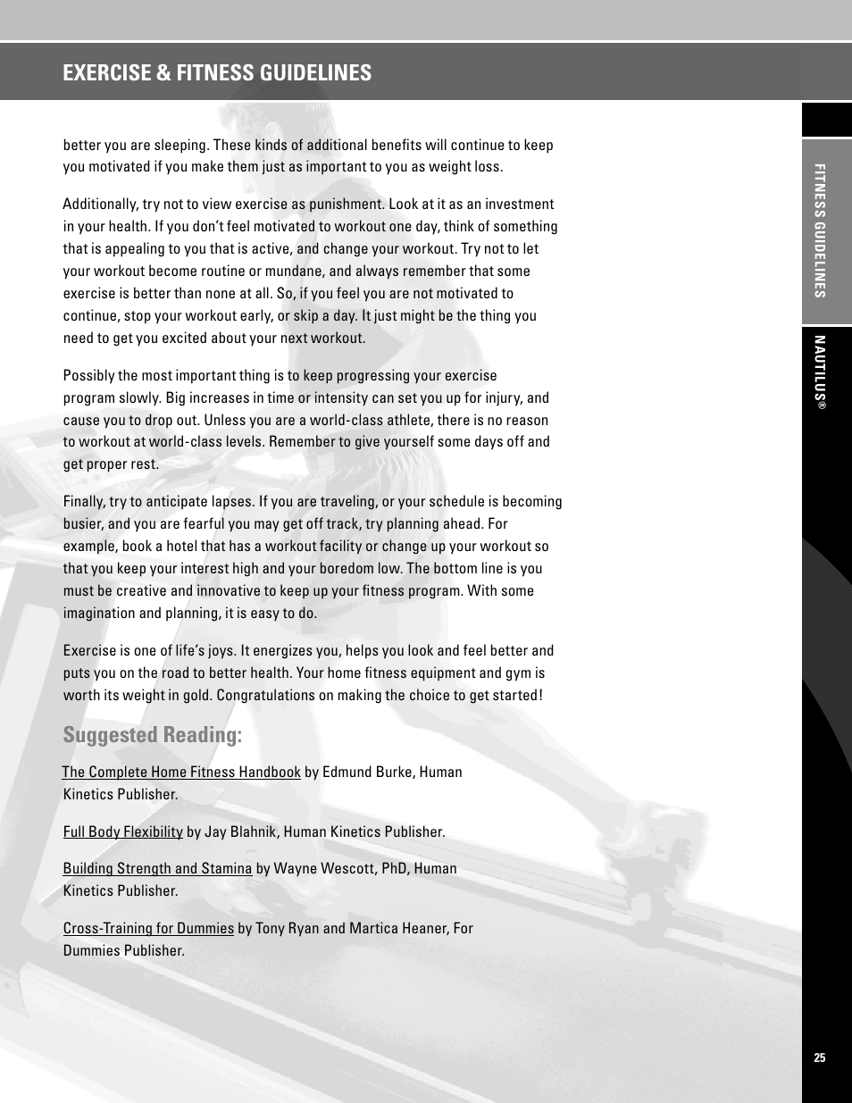 Suggested reading, Exercise & fitness guidelines | Nautilus PRO SERIES TREADMILLS T7.14 User Manual | Page 27 / 34
