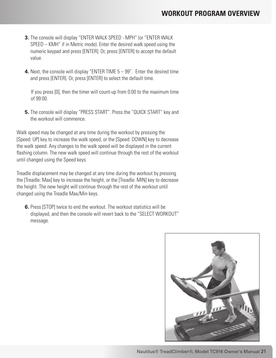 Workout program overview | Nautilus TREADCLIMBER TC916 User Manual | Page 21 / 62