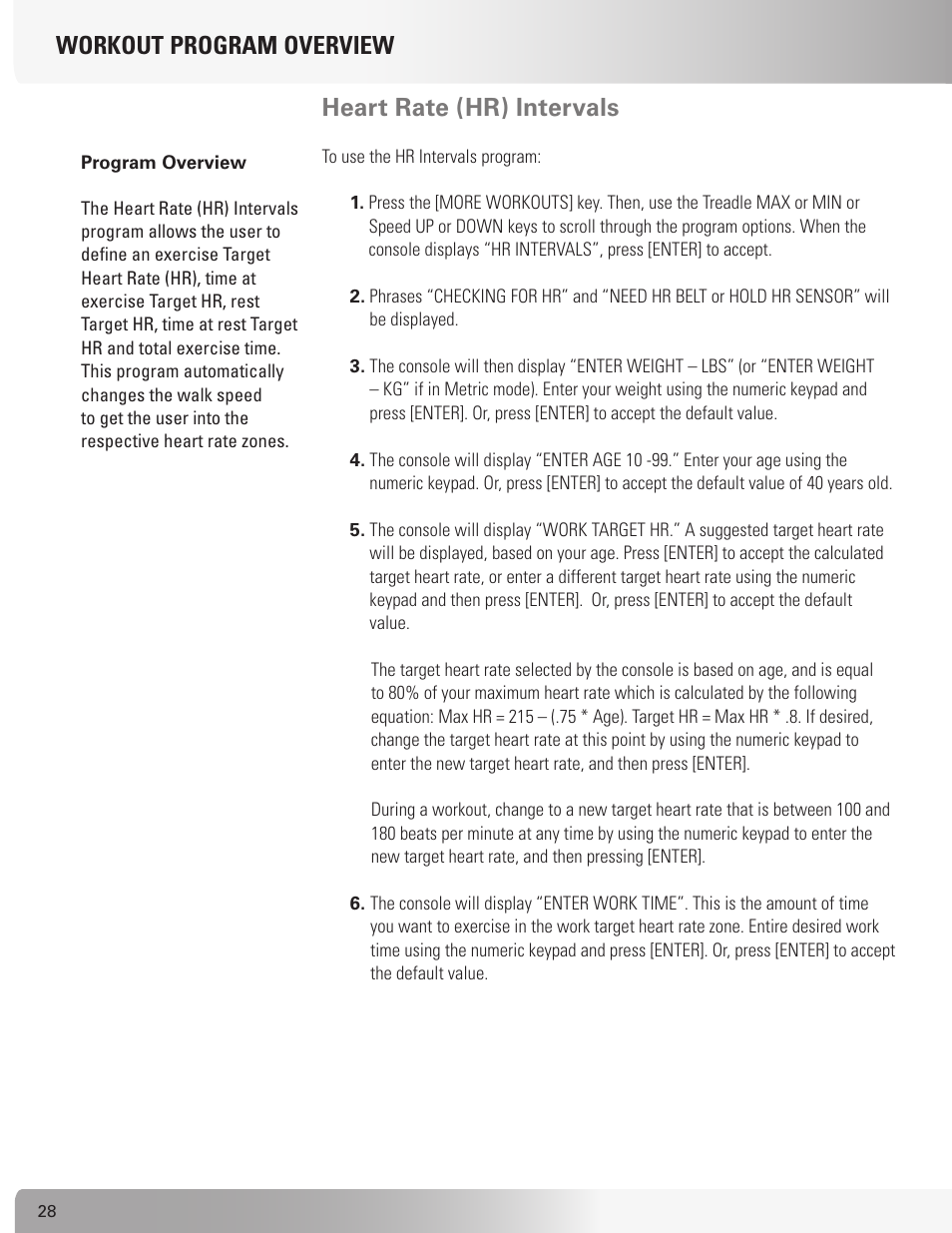 Workout program overview heart rate (hr) intervals | Nautilus TREADCLIMBER TC916 User Manual | Page 28 / 62