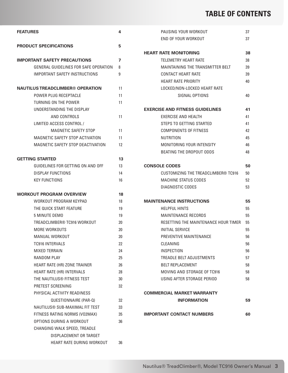 Nautilus TREADCLIMBER TC916 User Manual | Page 3 / 62