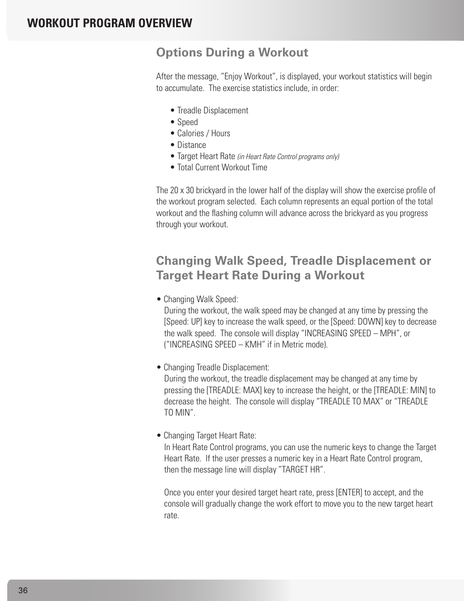 Workout program overview options during a workout | Nautilus TREADCLIMBER TC916 User Manual | Page 36 / 62