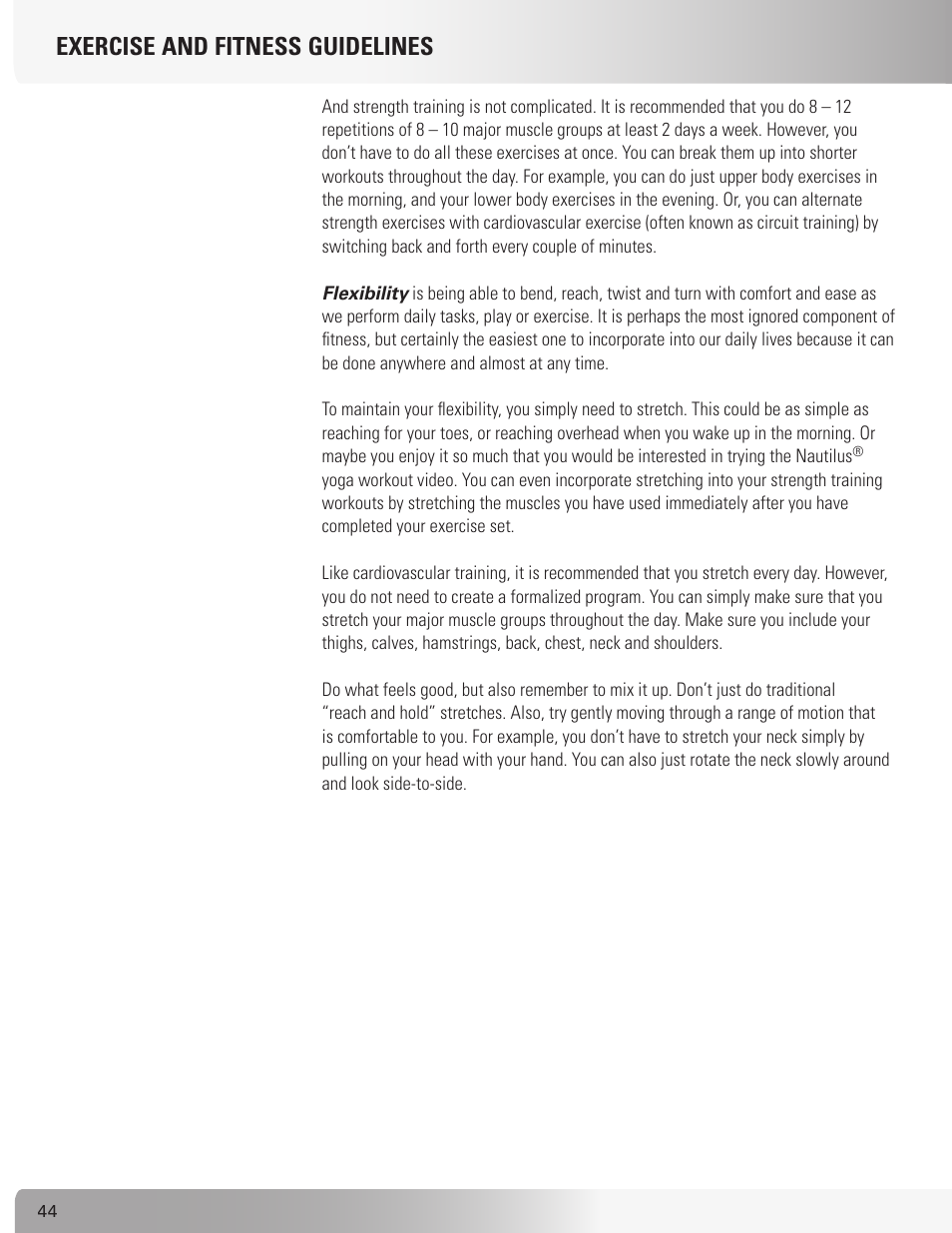 Exercise and fitness guidelines | Nautilus TREADCLIMBER TC916 User Manual | Page 44 / 62
