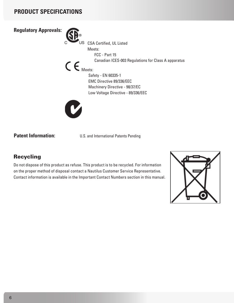 Product specifications | Nautilus TREADCLIMBER TC916 User Manual | Page 6 / 62