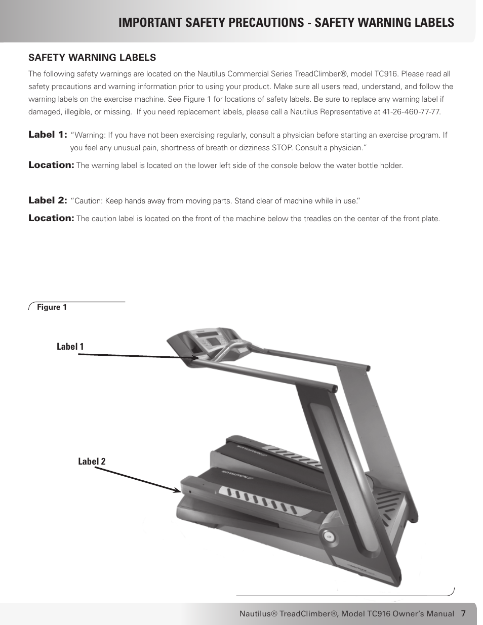 Nautilus TREADCLIMBER TC916 User Manual | Page 7 / 62
