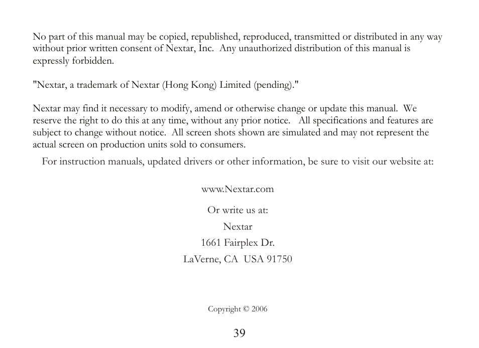 Nextar MA323 User Manual | Page 40 / 40