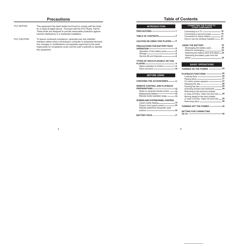 P3.ai, Precautions table of contents | Nextar MP907 User Manual | Page 3 / 19